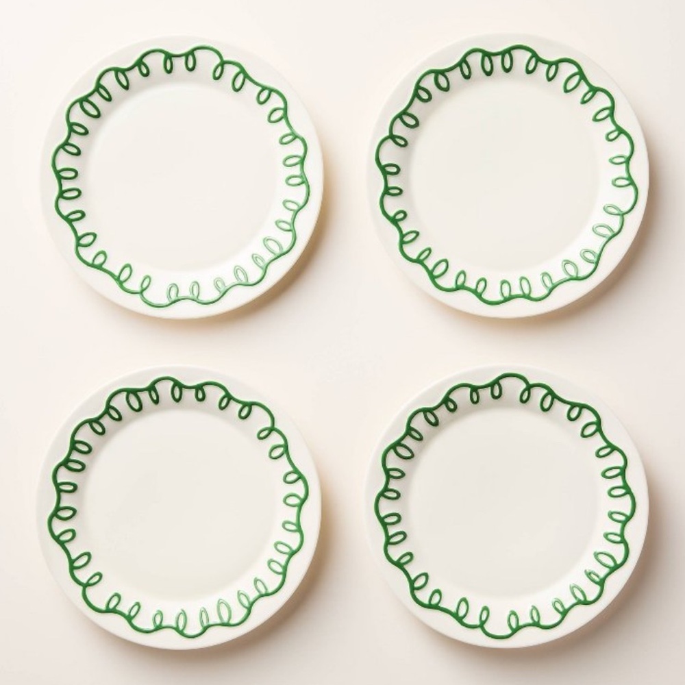 Kate Spade Target NWT - 4pc Ceramic Dessert Plates Cream / Green